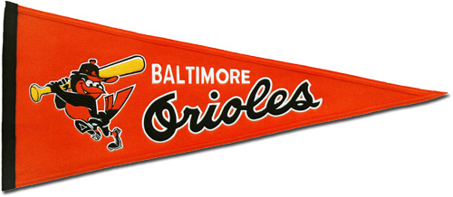 BALTIMORE ORIOLES THROWBACK PENNANT VINTAGE LOGO PIN MOC