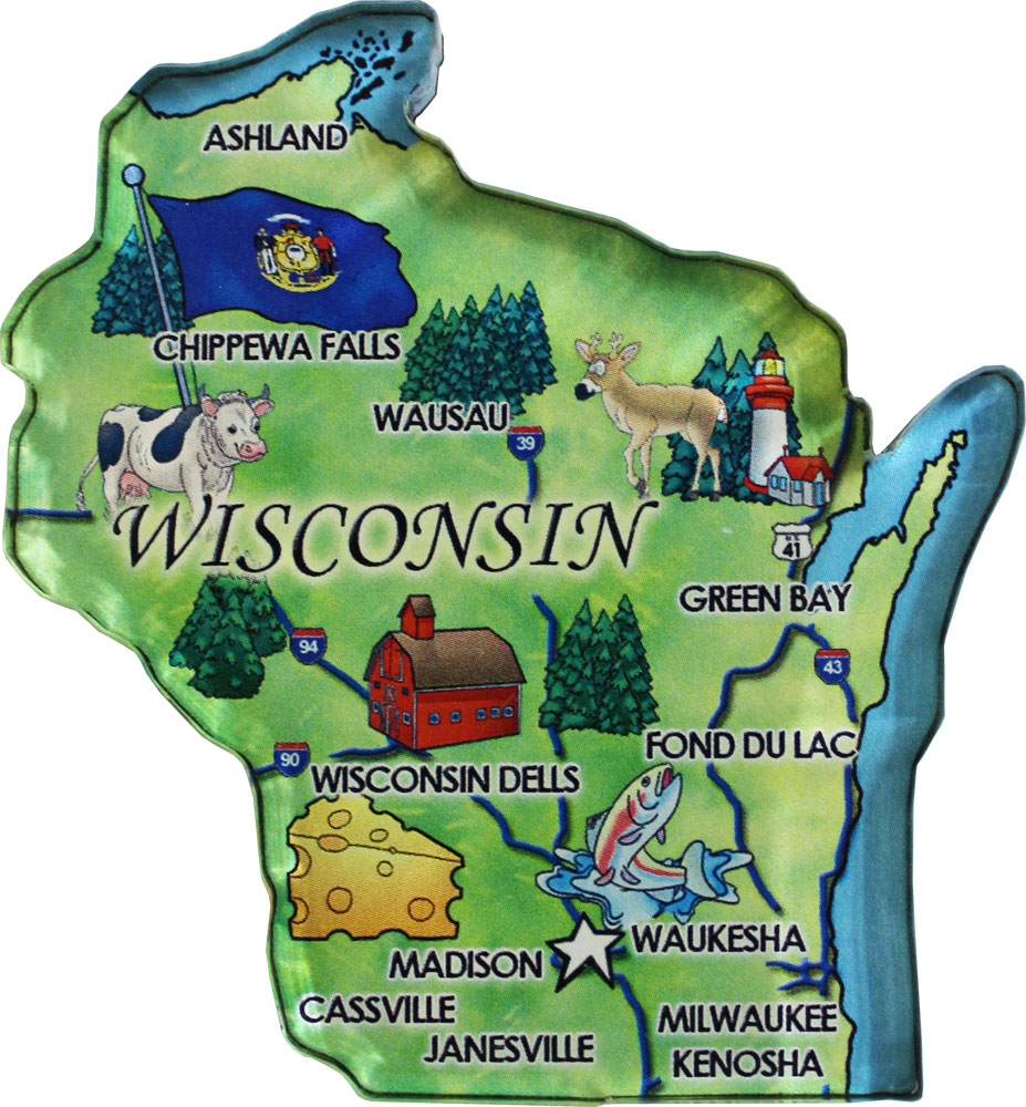 Buy Wisconsin Acrylic State Map Magnet  Flagline