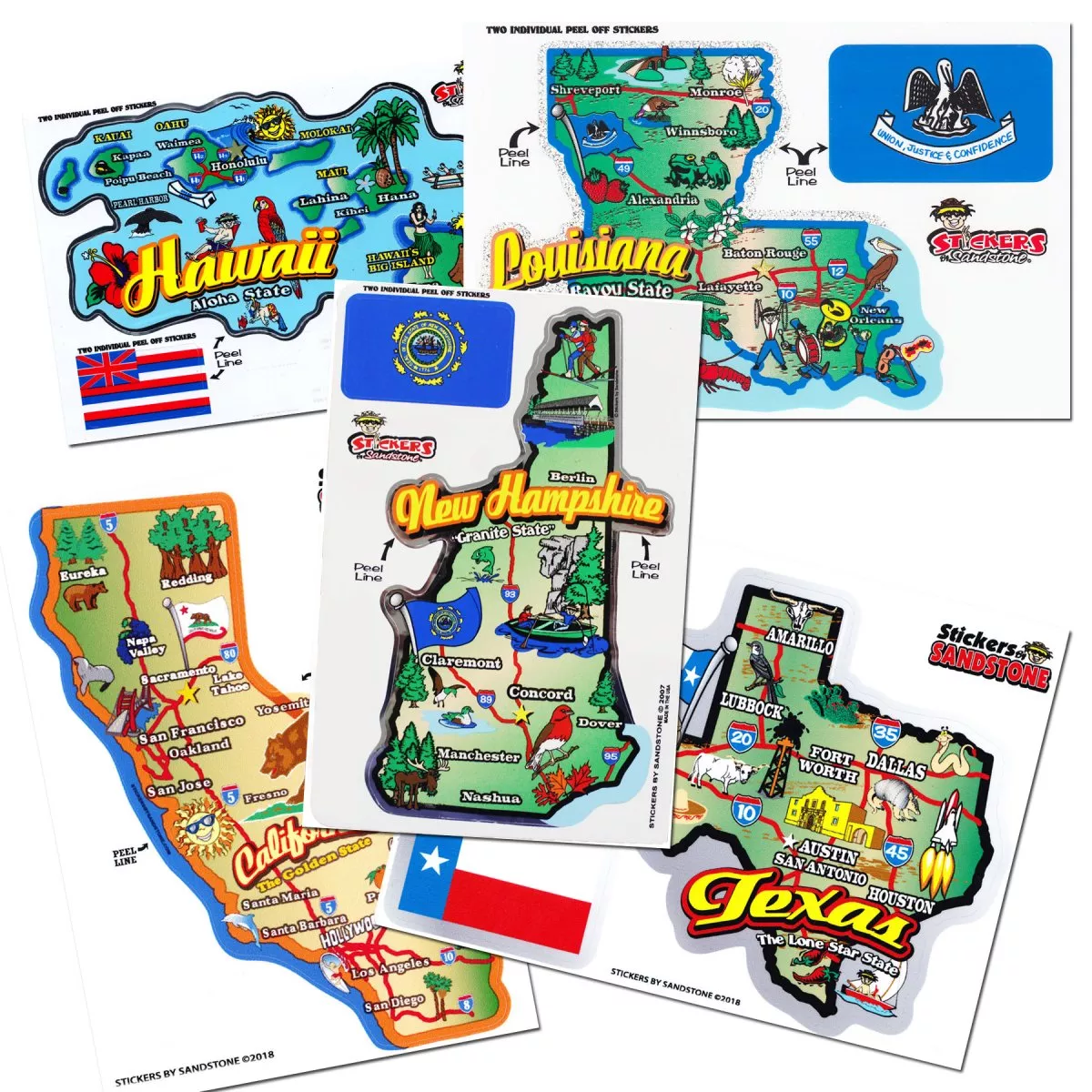 50 US State Map Die Cut Sticker Set