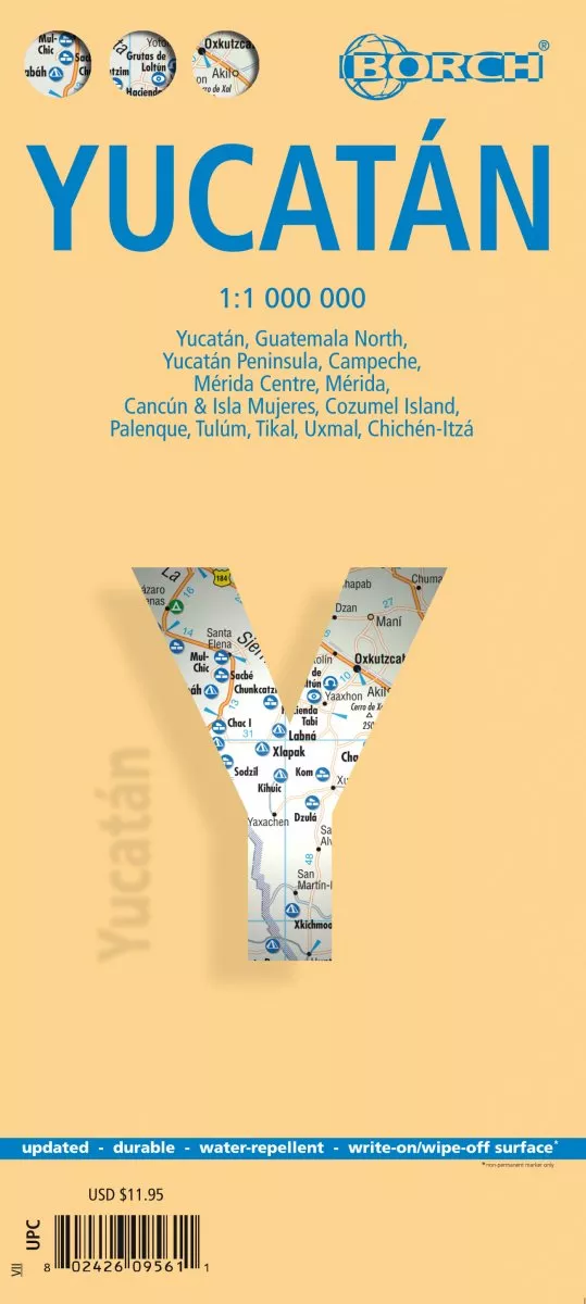 Yucatan - Laminated Borch Road Map