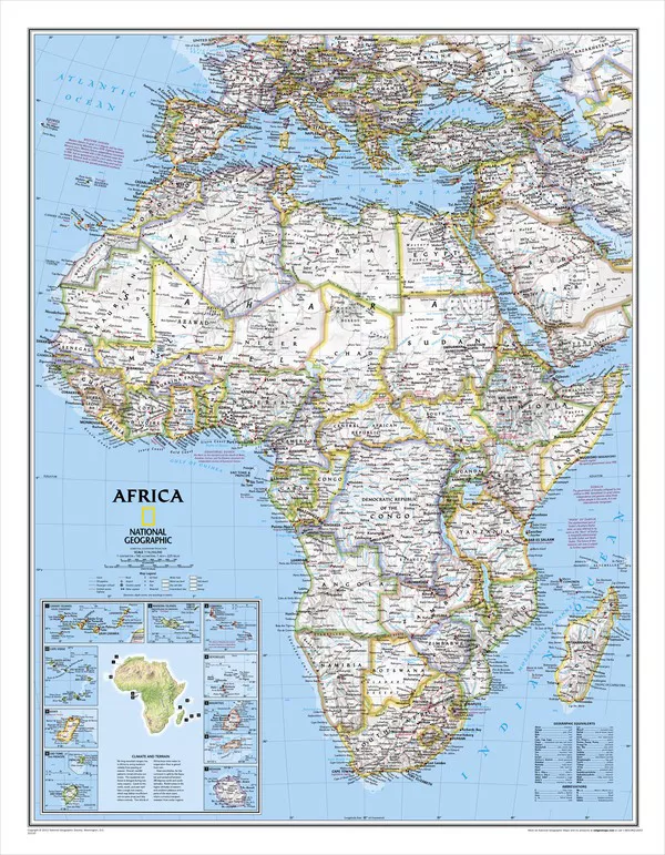 Africa National Geographic - 46" x 36" Wall Map (Classic-Laminated)