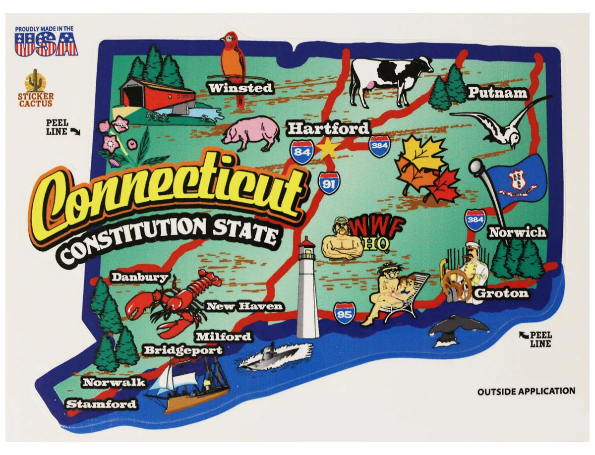Connecticut State Map Die Cut Sticker