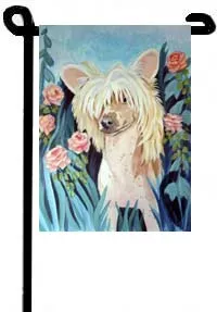 Chinese Crested Dog (Roses) - 11"x15" 2-Sided Garden Banner