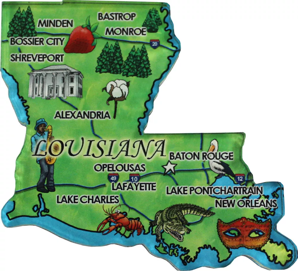 Louisiana Acrylic State Map Magnet