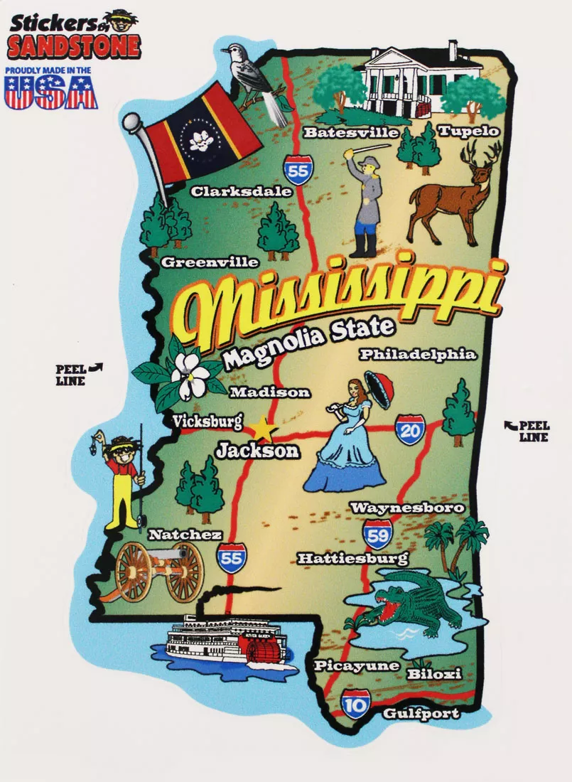 Mississippi State Map Die Cut Sticker