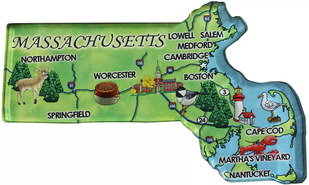 Massachusetts Acrylic State Map Magnet