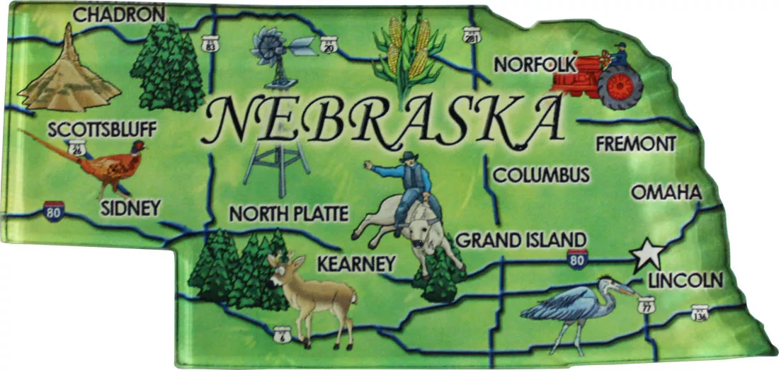 Nebraska Acrylic State Map Magnet