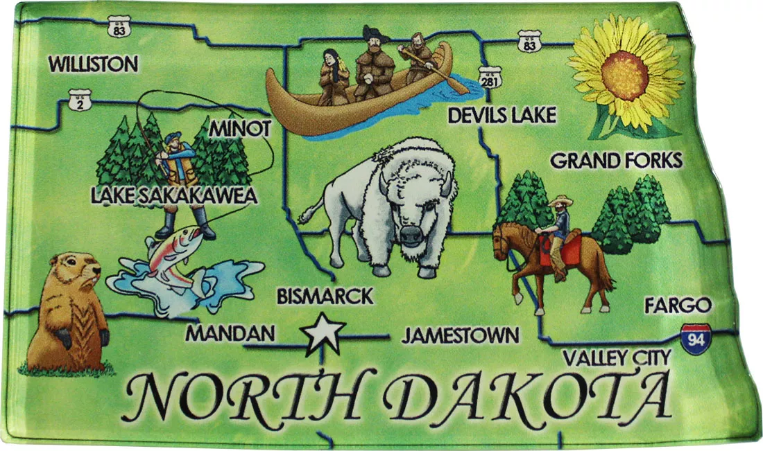 North Dakota Acrylic State Map Magnet