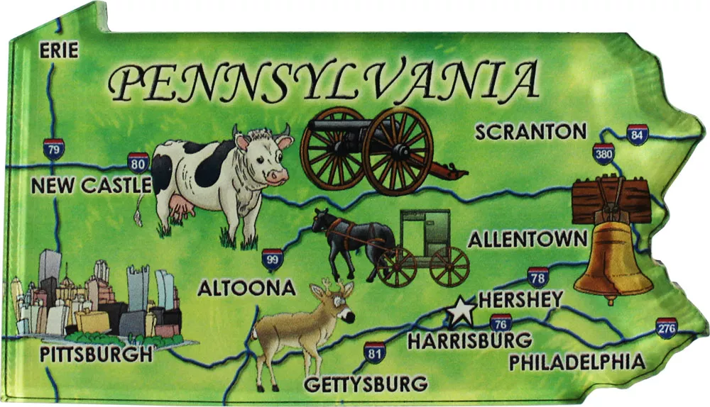 Pennsylvania Acrylic State Map Magnet