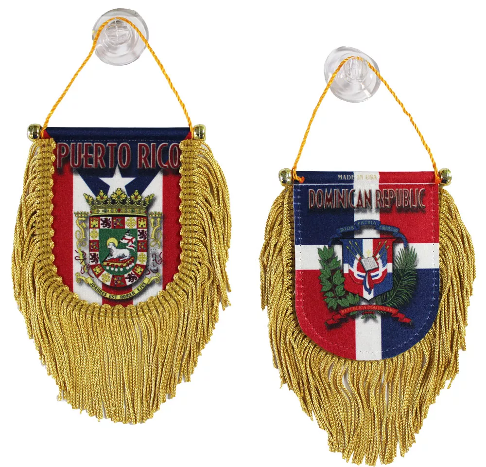 Puerto Rico-Dominican Republic - Double Sided Window Hanging Flag (Shield)