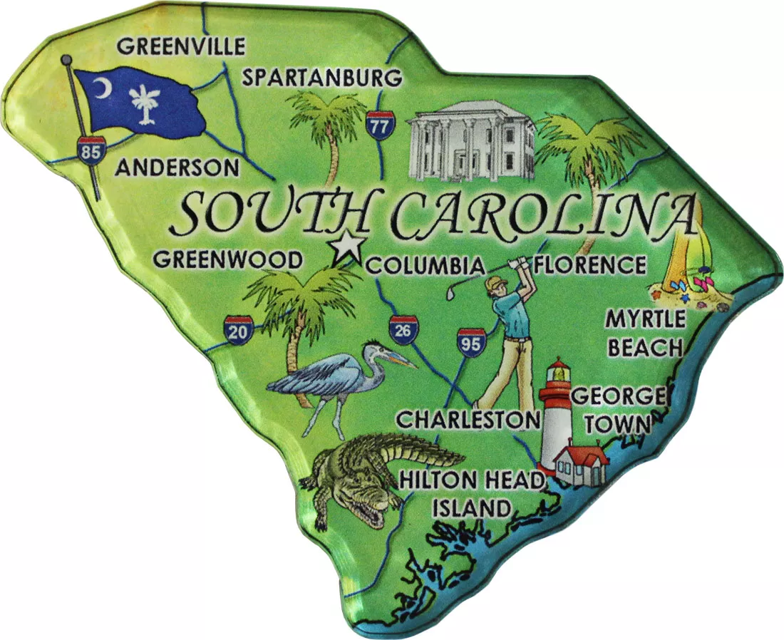 South Carolina Acrylic State Map Magnet