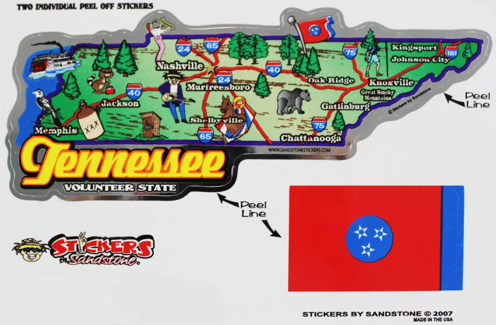 Tennessee State Map Die Cut Sticker