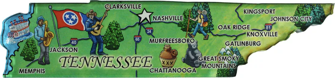 Tennessee Acrylic State Map Magnet