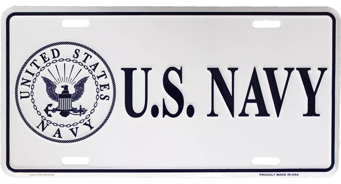 Navy License Plate (White)