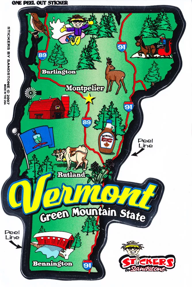 Vermont State Map Die Cut Sticker