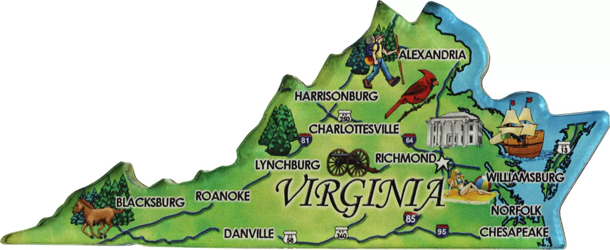 Virginia Acrylic State Map Magnet