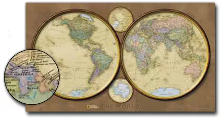 World National Geographic - 25" x 43" Wall Map (Hemispheres - Laminated)