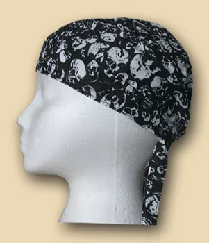 Tossed White Skulls Headwrap - Black