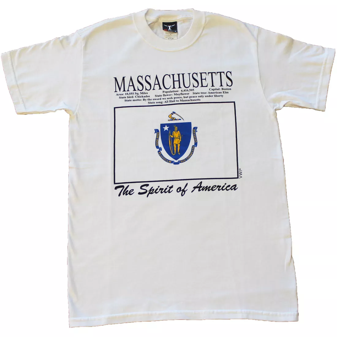 Massachusetts State T-Shirt - S, White
