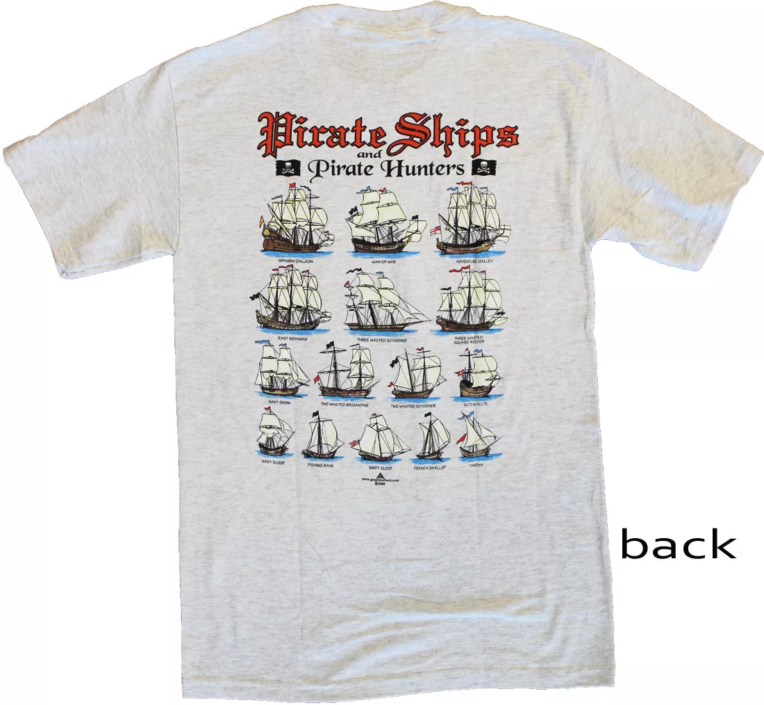 Pirate Ships and Pirate Hunters Grey Cotton T-Shirt - S, Gray, Ash