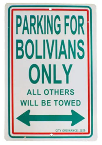 Bolivia - 12" x 18" Plastic Parking Sign