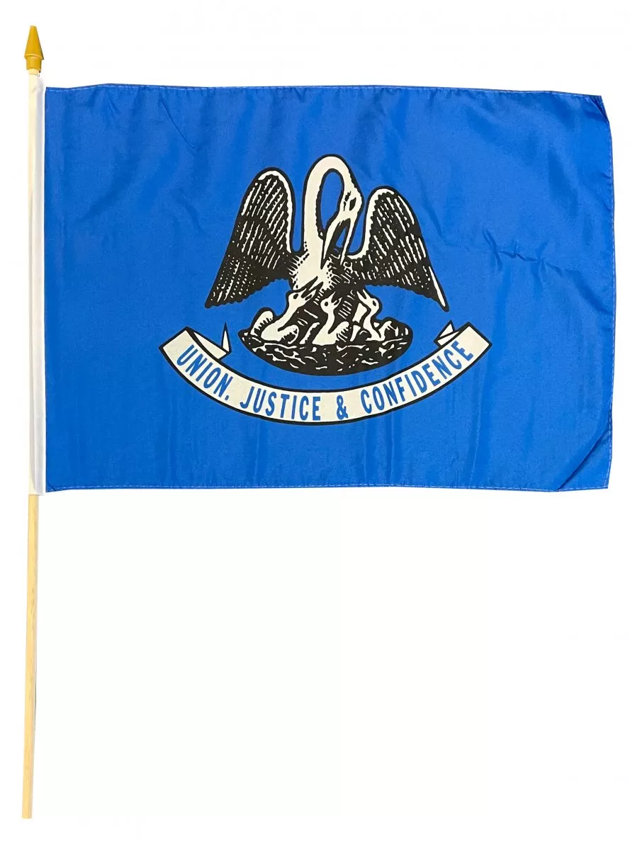 Louisiana - 12"x18" Stick Flag - Lightweight Polyester, Without Fringe, Pole Hem