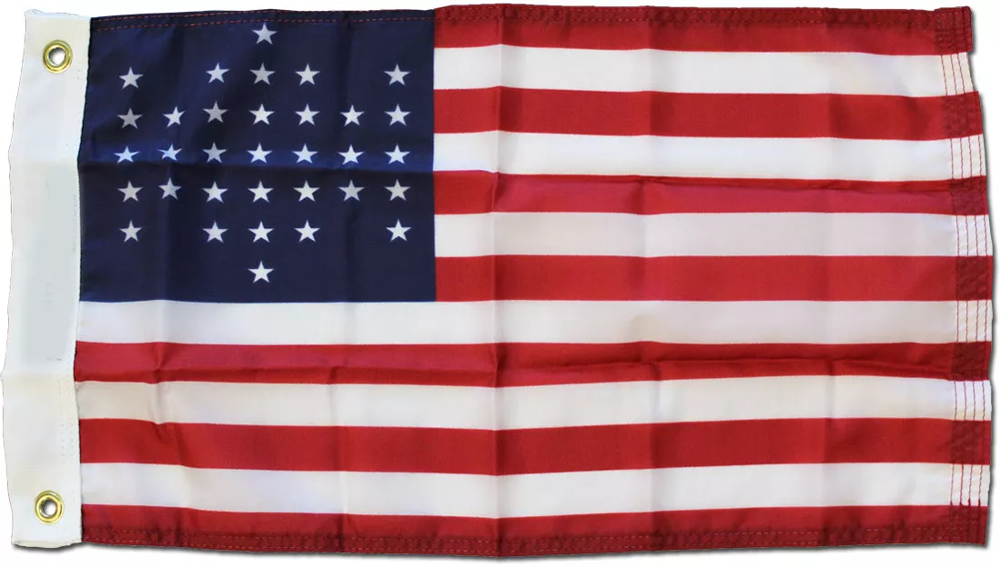 USA (33-Stars) - 12"X18" Nylon Flag (Ft. Sumter Design) - Nylon, Without Fringe, Grommets, Dyed, Dyed