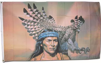 American Indian with Eagle - 3'X5' Polyester Flag - Lightweight Polyester, 3' x 5', Without Fringe, Grommets
