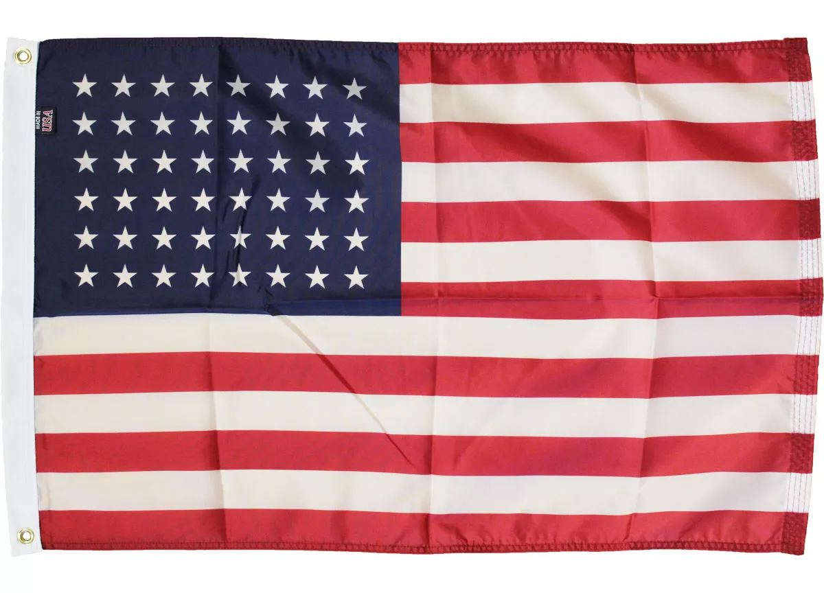 USA (48-Stars) - 2'X3' Nylon Flag - Nylon, Without Fringe, Grommets, Dyed