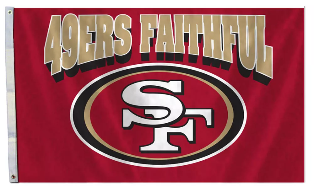 San Francisco 49ers - 3' x 5'  NFL Polyester Flag (Faithful) - Medium Knit Polyester, 3' x 5', Without Fringe, Grommets, Dyed, Dyed