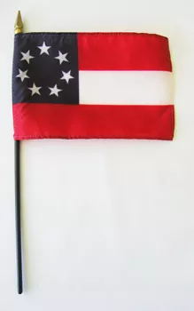 Stars and Bars - 4"X6" Stick Flag (First Confederate) - 4" x 6", Without Fringe
