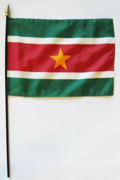 Suriname - 8"X12" Stick Flag - 8" x 12", Without Fringe