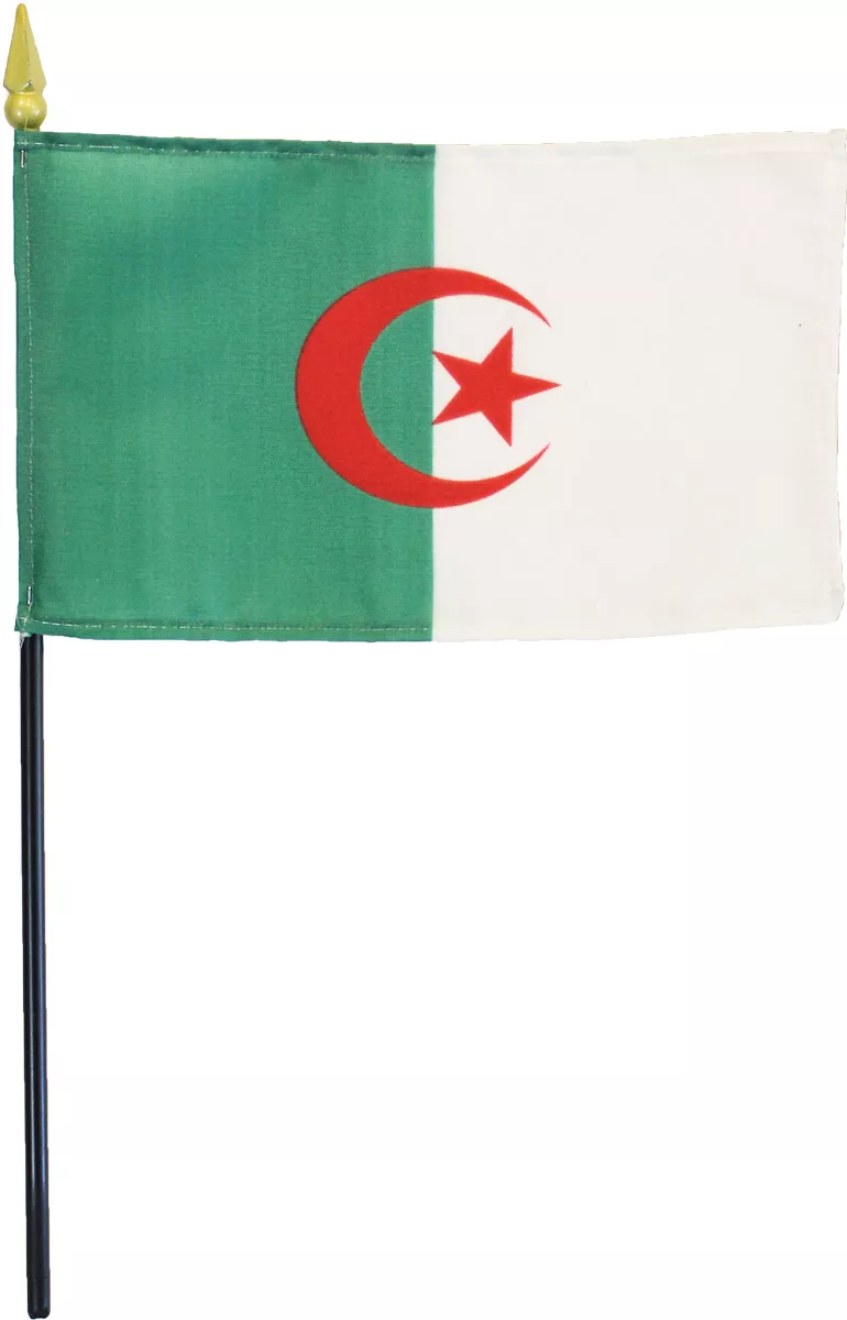Algeria - 4"X6" Stick Flag - 4" x 6", Without Fringe