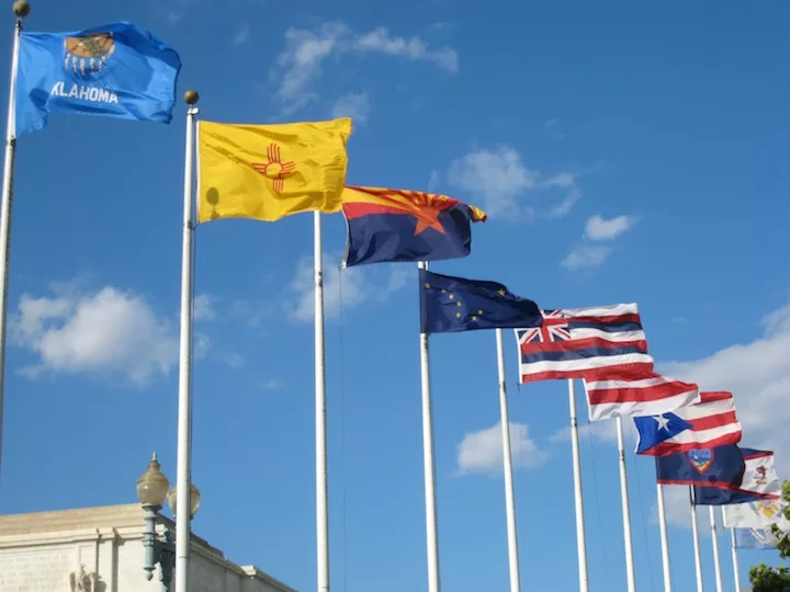 All US States - 12"X18" Nylon Flag - Nylon, Without Fringe, Grommets, Dyed