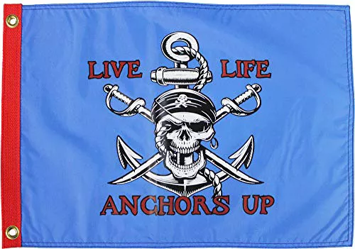 Live Life Anchors Up - 12"X18" Pirate Flag - Nylon, Grommets