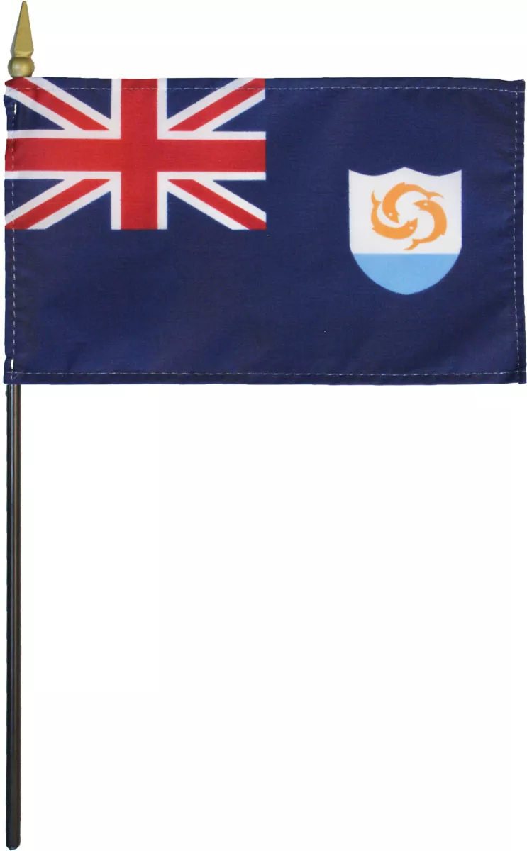Anguilla - 4"X6" Stick Flag - 4" x 6", Without Fringe