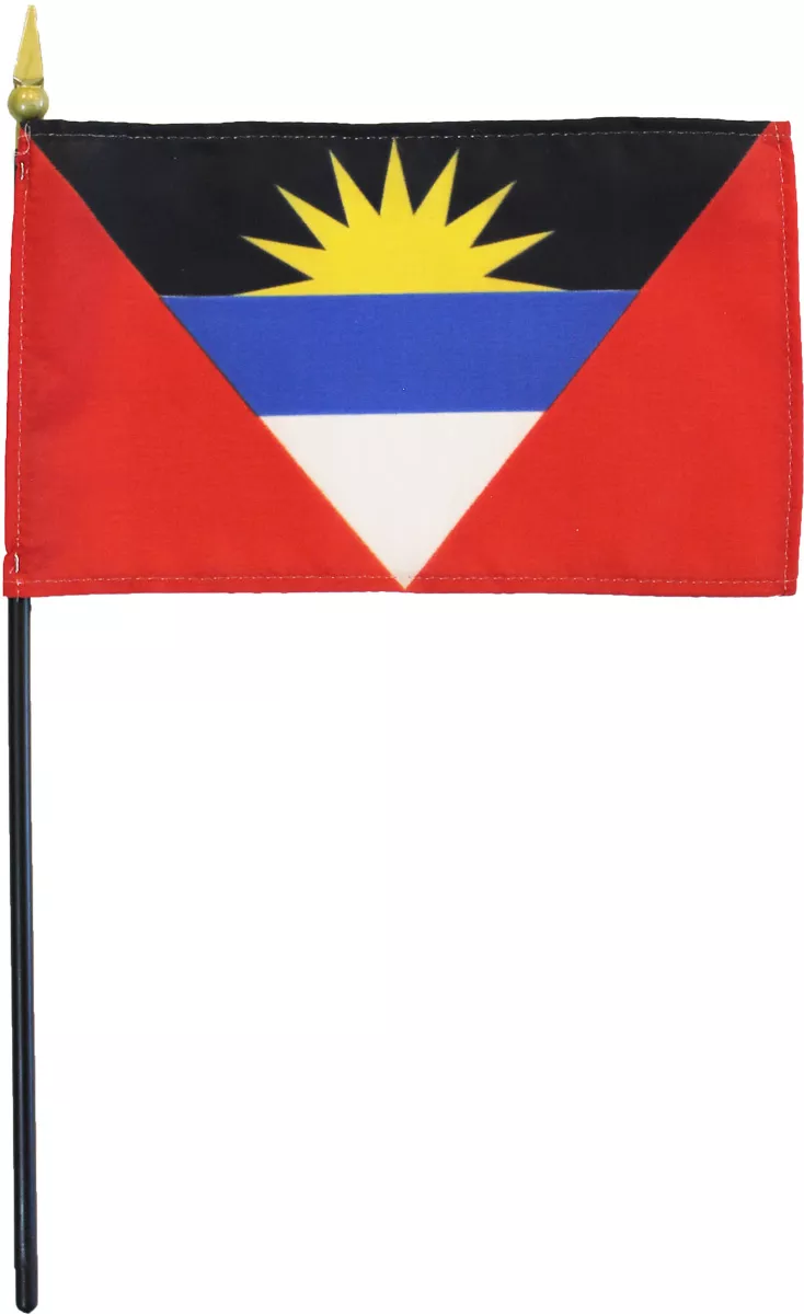 Antigua and Barbuda - 4"X6" Stick Flag - 4" x 6", Without Fringe