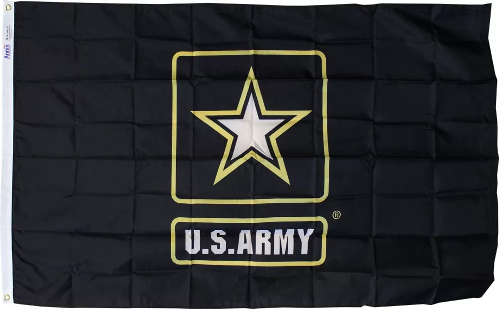 Army - 3'X5' Nylon Flag (Black with Star) - Nylon, 3' x 5', Without Fringe, Grommets, Dyed