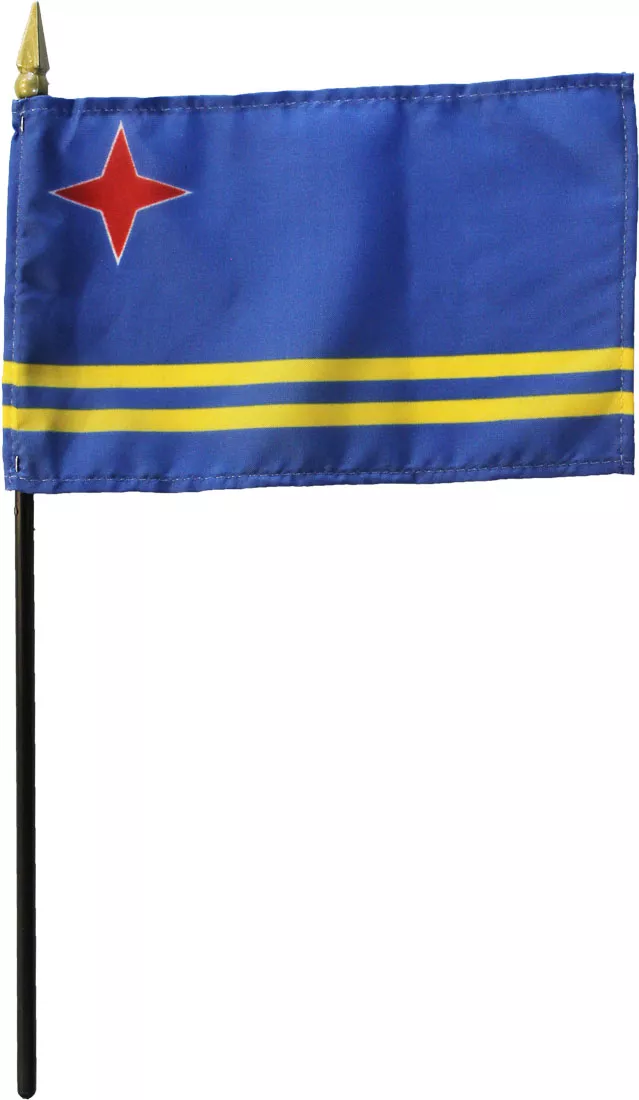 Aruba - 4"X6" Stick Flag - 4" x 6", Without Fringe