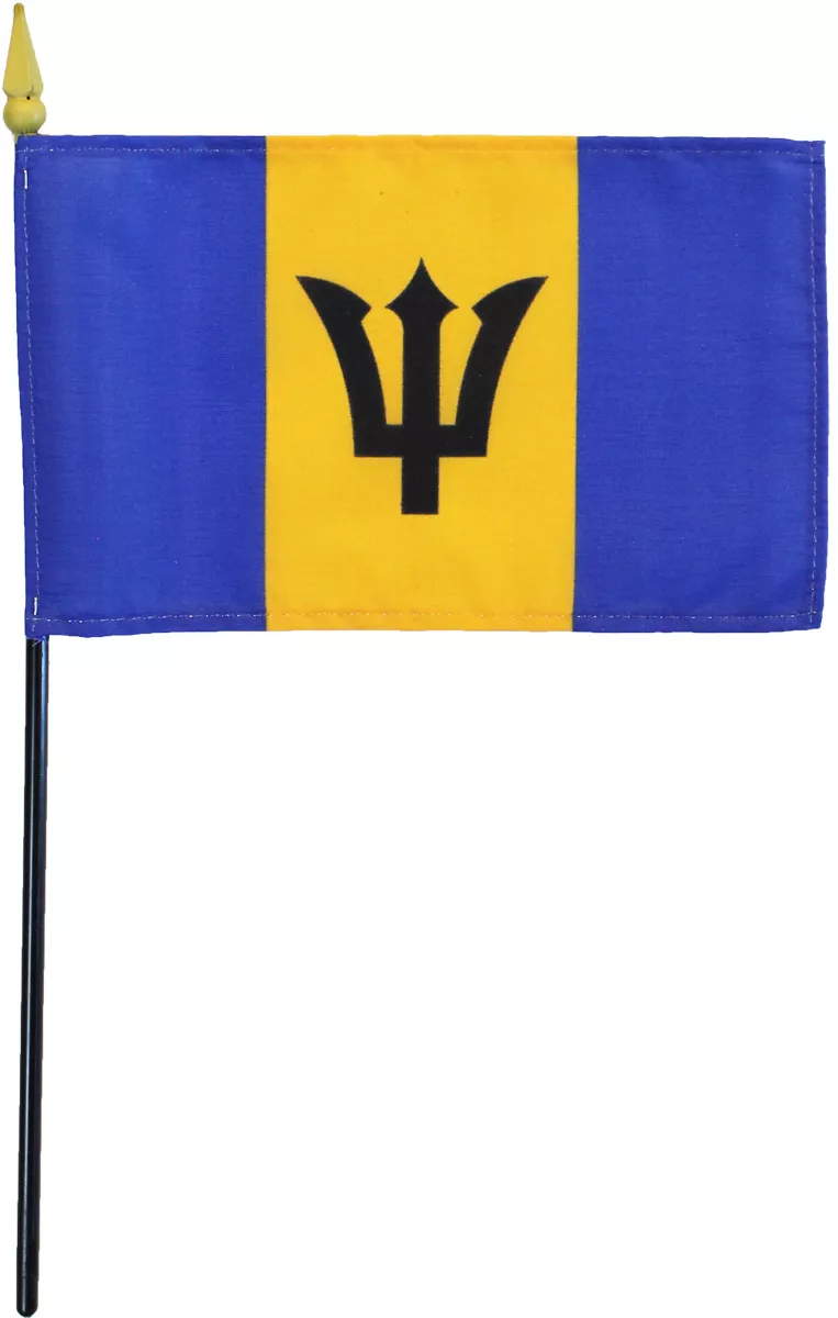 Barbados - 4"X6" Stick Flag - 4" x 6", Without Fringe