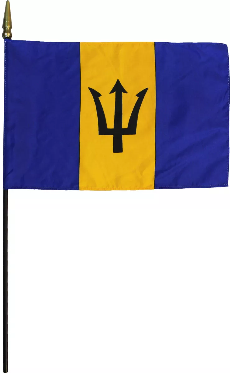 Barbados - 8"X12" Stick Flag - 8" x 12", Without Fringe