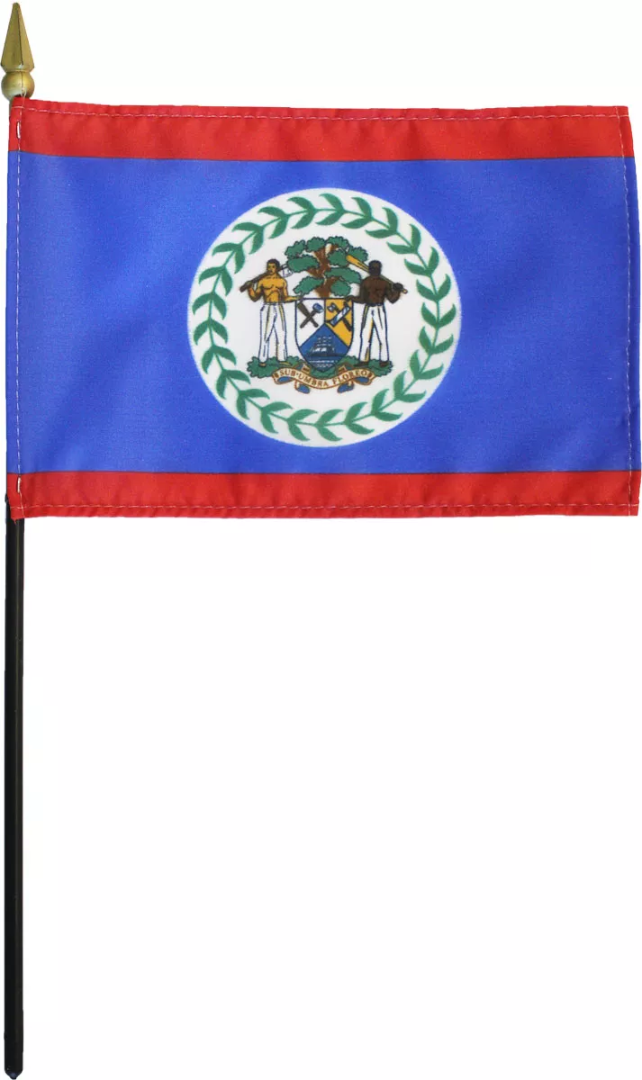 Belize - 4"X6" Stick Flag - 4" x 6", Without Fringe