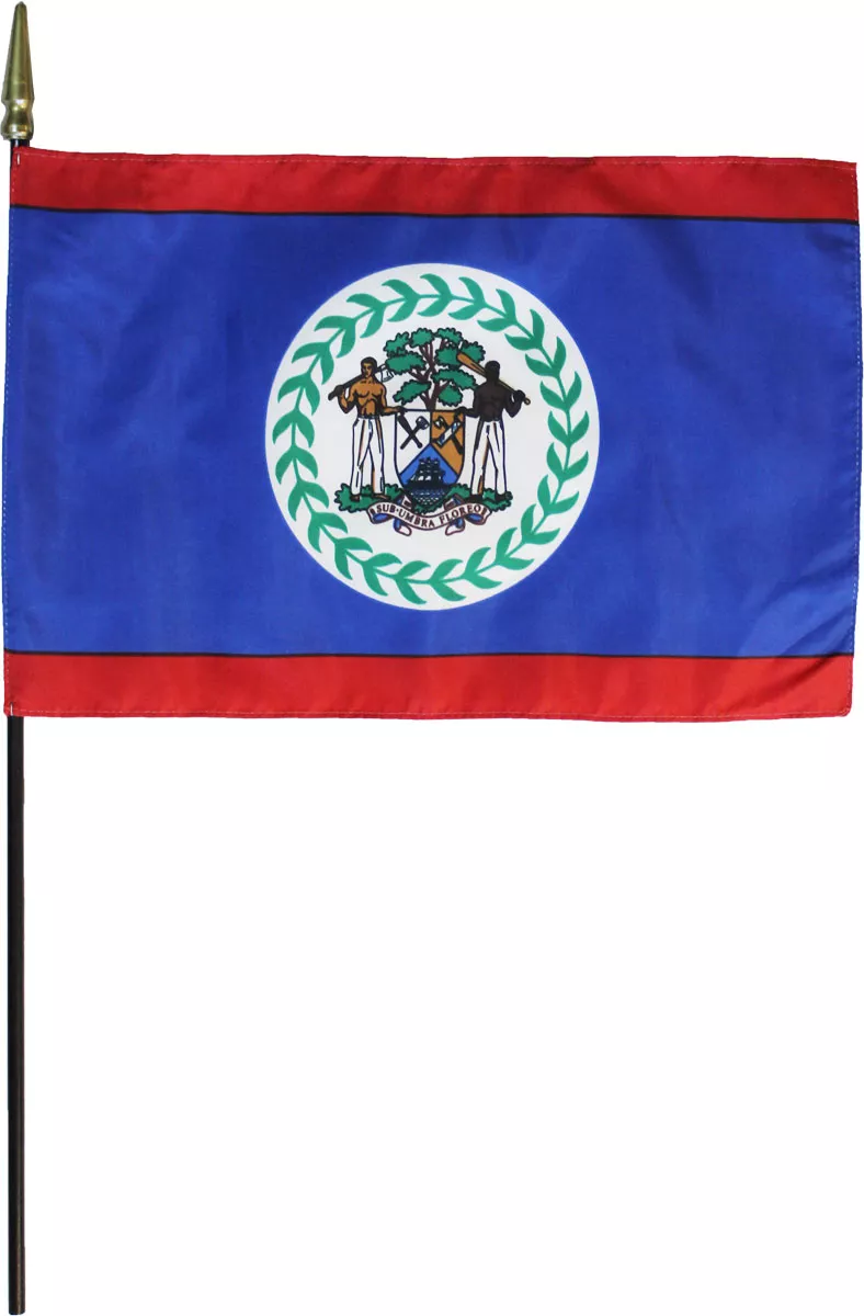 Belize - 8"X12" Stick Flag - 8" x 12", Without Fringe