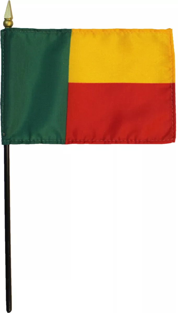 Benin - 4"X6" Stick Flag - 4" x 6", Without Fringe