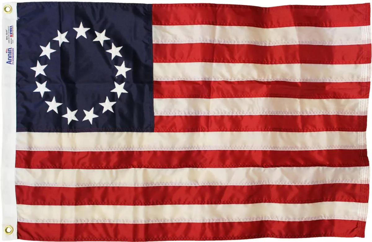 Betsy Ross - 3'X5'  Nylon Flag (Sewn and Embroidered) - Nylon, 3' x 5', Without Fringe, Grommets, Sewn / Embroidered, Sewn