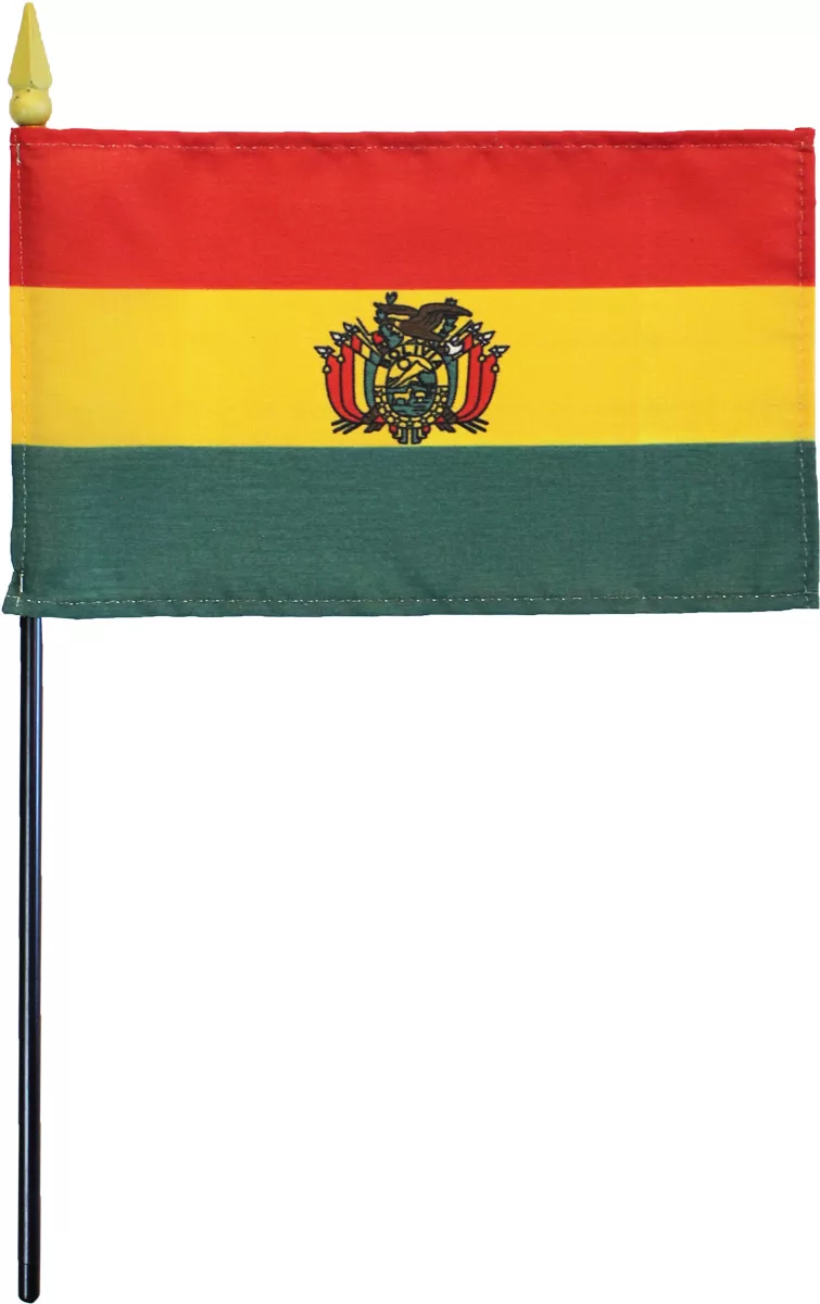 Bolivia - 4"X6" Stick Flag - 4" x 6", Without Fringe
