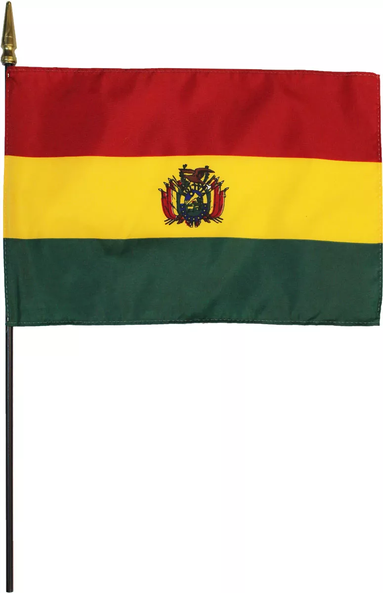 Bolivia - 8"X12" Stick Flag - 8" x 12", Without Fringe