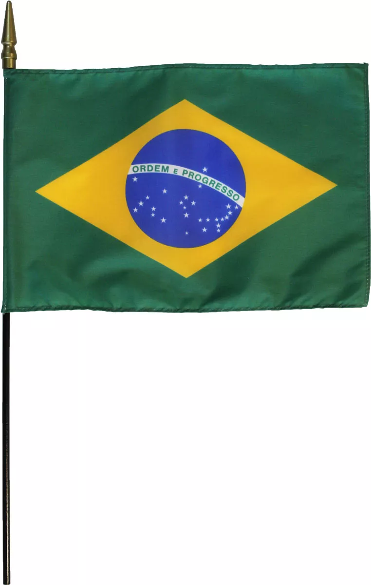 Brazil - 8"X12" Stick Flag - 8" x 12", Without Fringe