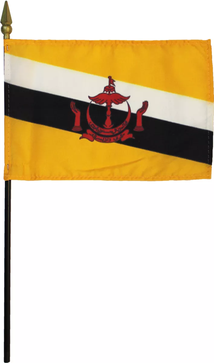 Brunei - 4"X6" Stick Flag - 4" x 6", Without Fringe