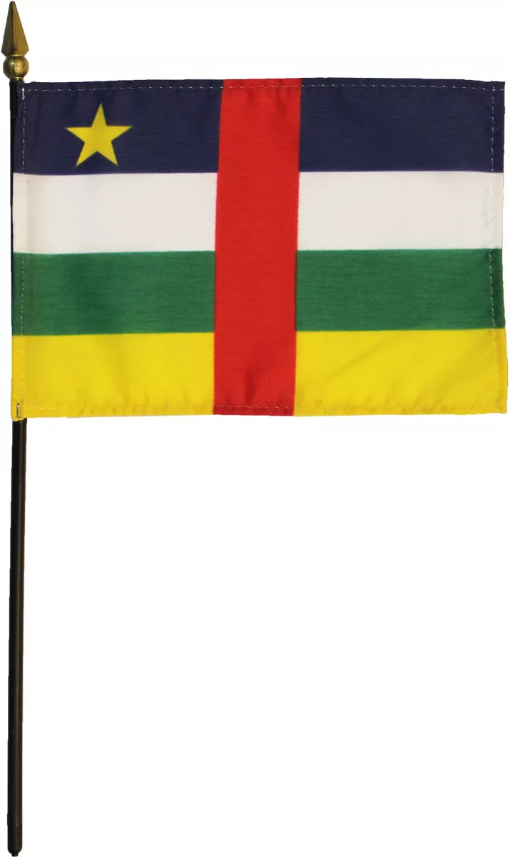 Central African Republic - 4"X6" Stick Flag - 4" x 6", Without Fringe